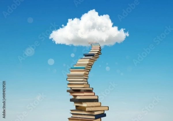 Obraz Books Stacked into a Ladder Leading to a Cloud