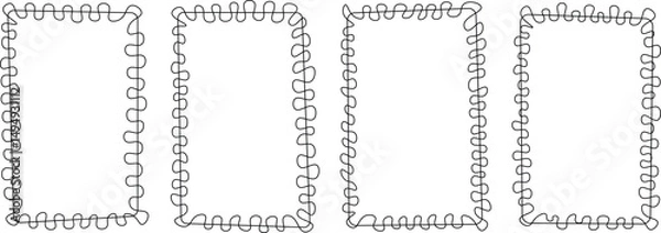 Fototapeta Wavy squiggle curly frames. Wavy edge rectangle frames and circle frames. wiggly border set for present card, gift card, poster, web. Set of elegant whimsical hand-drawn wiggle frames
