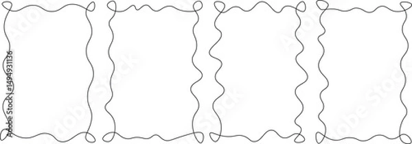 Fototapeta Wavy squiggle curly frames. Wavy edge rectangle frames and circle frames. wiggly border set for present card, gift card, poster, web. Set of elegant whimsical hand-drawn wiggle frames