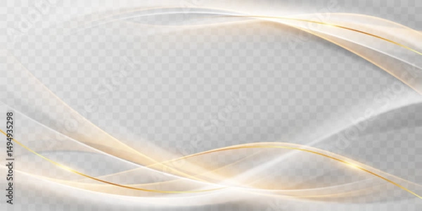 Obraz Gray and white watercolor abstract wave background with luxury golden elements vector illustration.