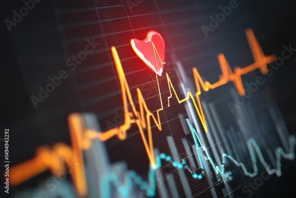 Fototapeta Heart-shaped graph rising above pulse report