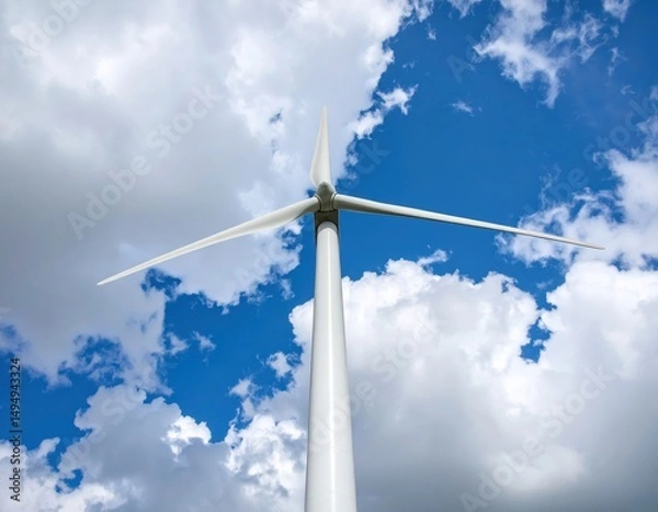 Obraz Wind Turbine Against Blue Sky with White Clouds in Background