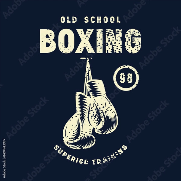 Obraz Boxing emblem for t-shirt. Graphic design with rough texture. Light print on black background