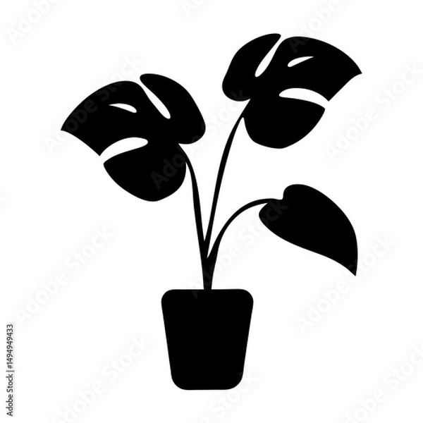 Fototapeta Monstera plant silhouette in a pot, minimalist botanical vector illustration