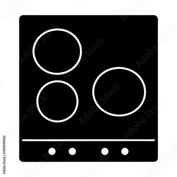 Fototapeta Modern Black Induction Cooktop with Circular Burners and Control Panel Illustration