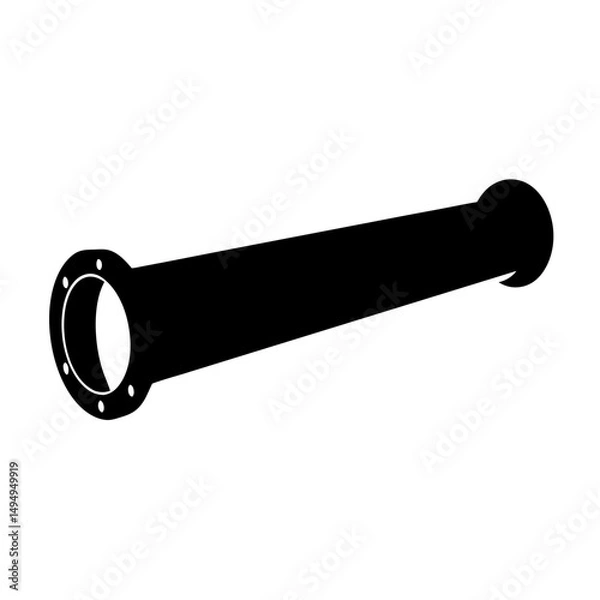 Fototapeta Detailed black silhouette image of a pipe with flange on one end