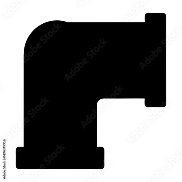 Fototapeta A black silhouette of a plumbing pipe fitting bending at ninety degrees