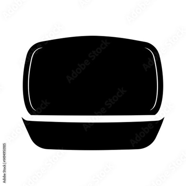 Fototapeta Isolated black silhouette of food container with lid on a white background