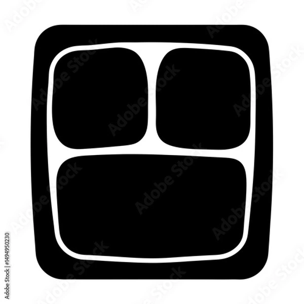 Fototapeta Black and white three compartment tray illustration with rounded corners and thick border