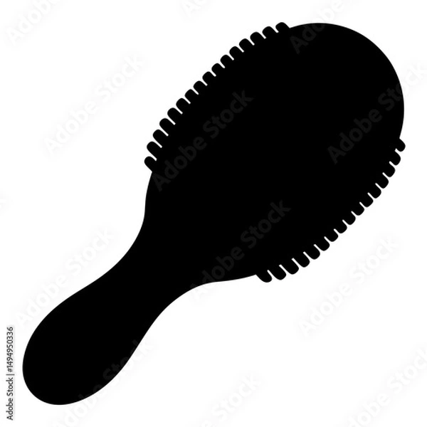 Fototapeta Silhouette of a classic oval hairbrush with curved handle and bristles