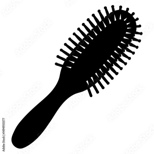 Fototapeta Black Silhouette of an Oval Hairbrush with Handle and Rounded Bristles