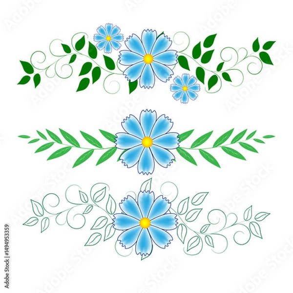 Fototapeta Flowers with branches for decorative dividers-swirls