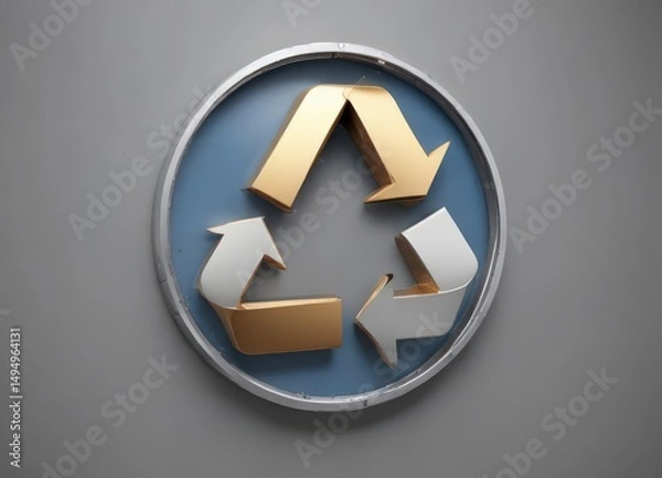 Obraz Close-up of a single recycling symbol, metallic texture,  photography,  silver,  nature