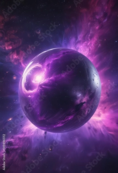Obraz Glowing orb floats in vibrant purple nebula, cosmic dust swirls , sci-fi, orb, astral
