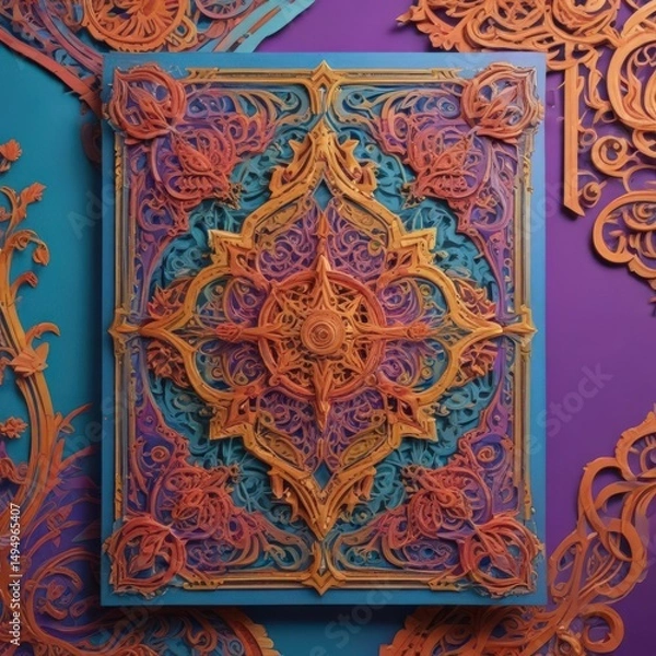 Obraz Vibrant die-cut cards, intricate patterns, colorful cardstock , invitations, handmade, surface