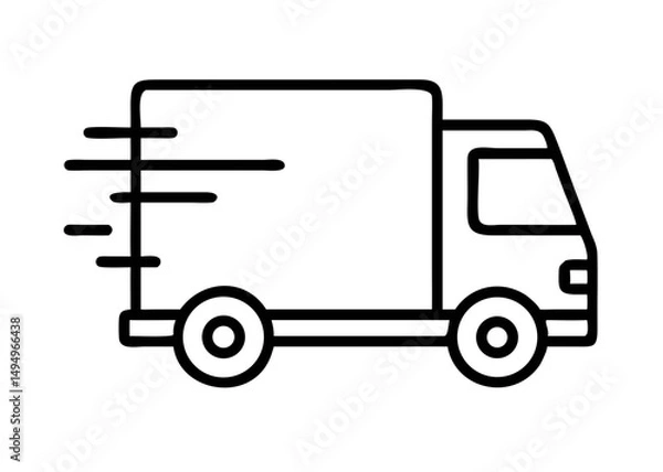 Fototapeta Fast moving shipping delivery truck line art vector icon for transportation apps and websites. Vector illustration
