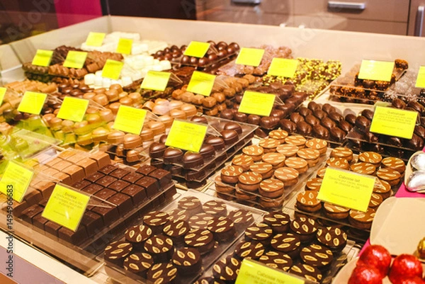 Obraz Big Assortment Of Chocolate Candies In Confectionery Candy Shop 