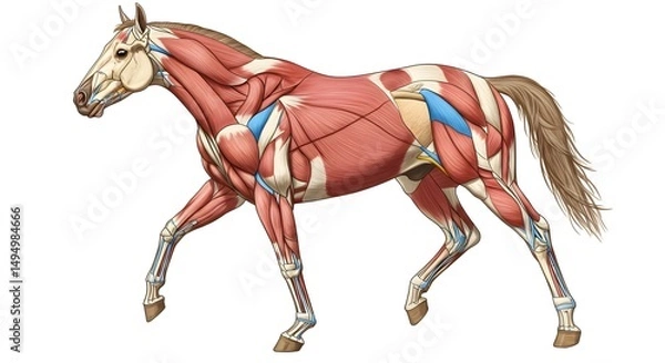 Fototapeta Detailed Anatomical Illustration of a Horse Showing Muscles and Skeletal Structure in Motion