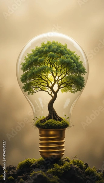 Obraz tree in a light bulb, creative thinking concept