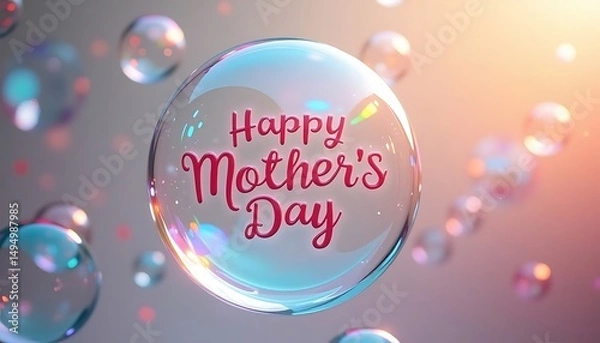 Fototapeta Celebrating Mother's Day with Floating Bubbles and Greeting