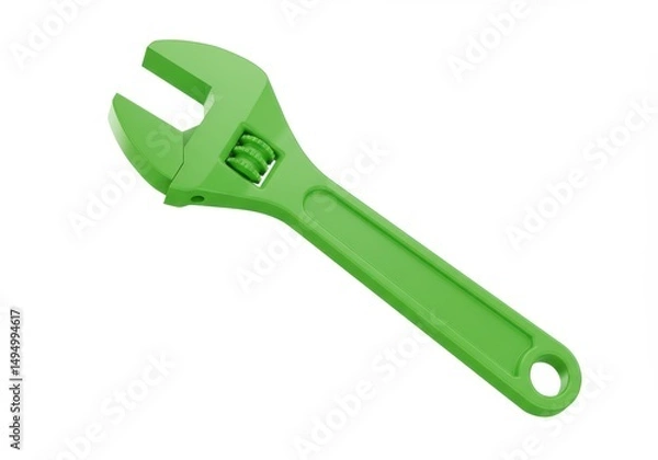 Fototapeta 3D Illustration of Green adjustable wrench isolated on white background for repairs