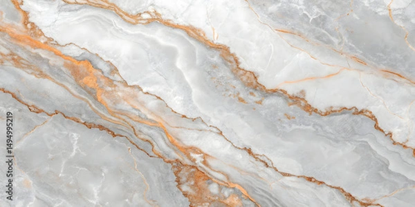 Fototapeta Pearlescent white marble with vibrant orange-gold veining. Dramatic metallic inclusions create bold contrast against the luminous background.