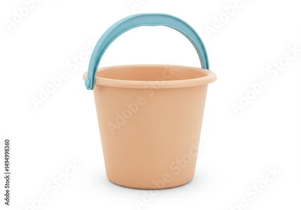 Fototapeta 3D Illustration of Peach colored plastic bucket with blue handle isolated on white background