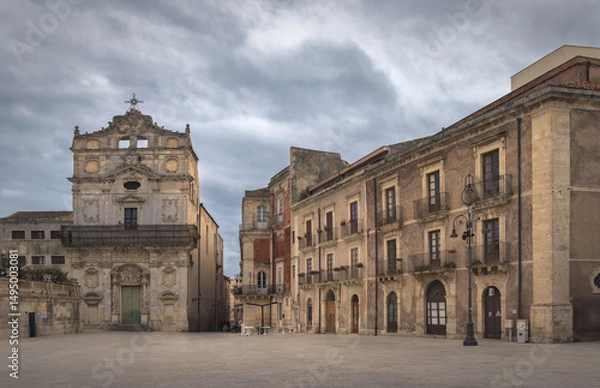 Fototapeta Captivating Architecture in Ortigia, Siracusa Under a Moody Sky, Sicily, Italy