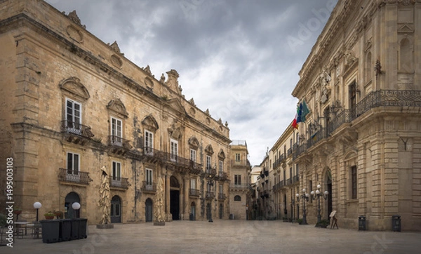 Fototapeta Exploring Ortigia's Historic Architecture Under a Moody Sky, Sicily, Italy