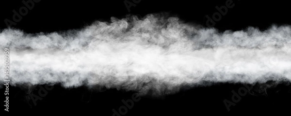 Obraz Fog, cloud, smoke isolated on wide black background. White cloudiness, mist or smog background.