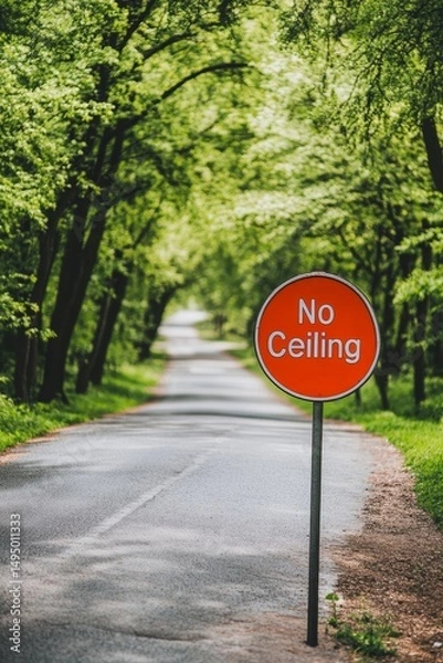 Fototapeta Entry is prohibited as indicated by a red traffic sign with a white rectangle, placed on the road to signify a prohibition