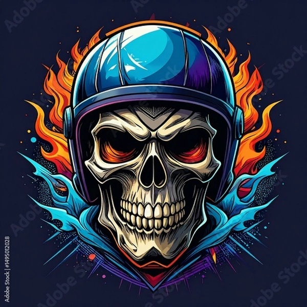 Obraz Inferno Rider Flaming Skull in Helmet