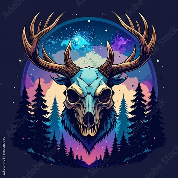 Obraz Cosmic Deer Skull in Mystical Forest