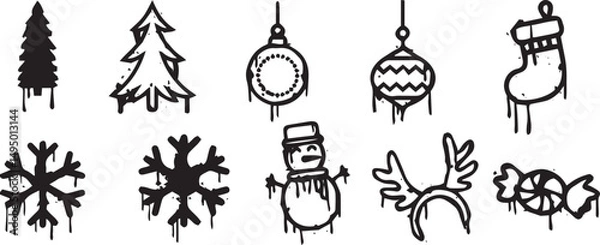 Fototapeta Hand drawn halloween christmas set line art vector	