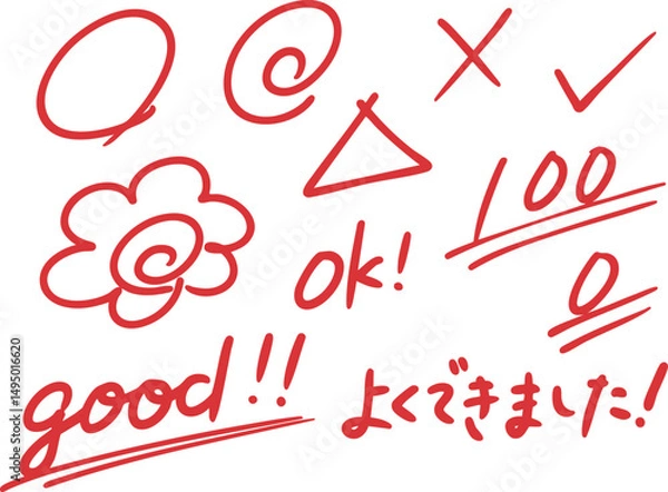 Obraz 赤ペンで書いたような丸付けセット