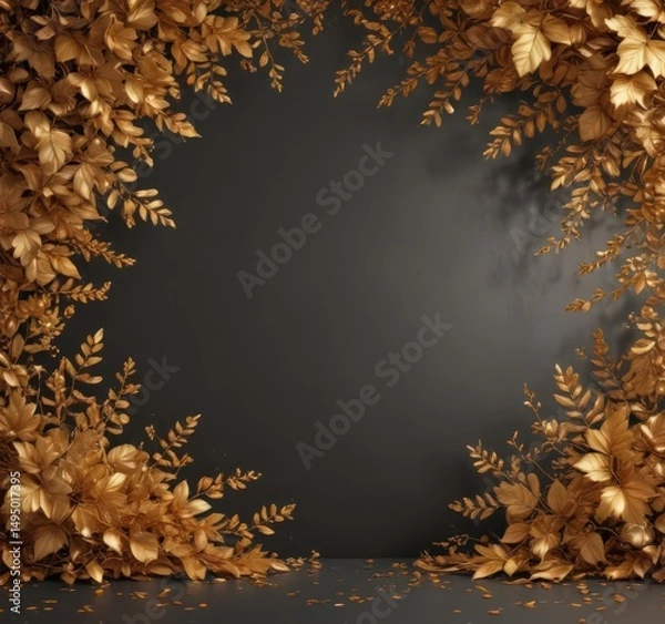 Fototapeta Golden leaves and flowers, textured backdrop, elegant design,  gold leaf,  pattern,  intricate