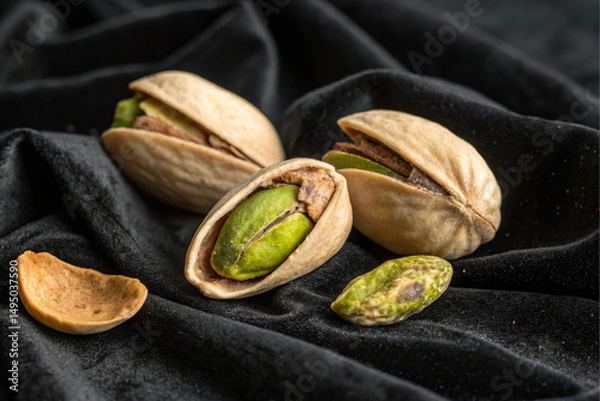 Obraz pistachio nuts on black background