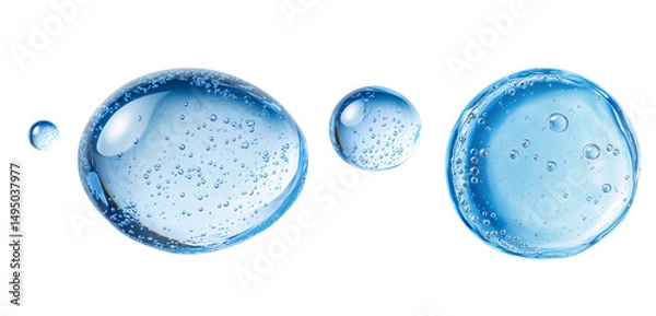 Obraz water drops: blue spheres with bubbles on transparent background.