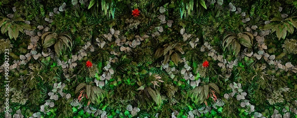 Obraz Group background of dark green tropical leaves. Green leaves pattern background. Green leaf texture,