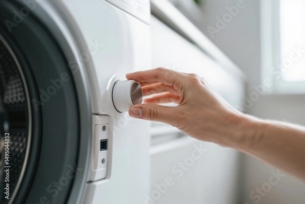 Fototapeta Turning the Dial on a Washing Machine to Start a Cycle