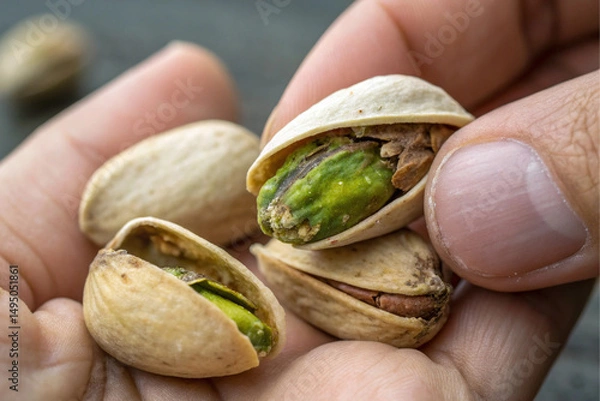 Fototapeta pistachio nuts in hand