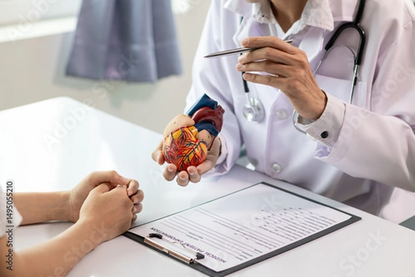 Obraz Heart patients are seeing cardiologist for examination and treatment their heart condition because they feel an abnormality. Cardiac surgeons are checking for abnormalities provide correct treatment.