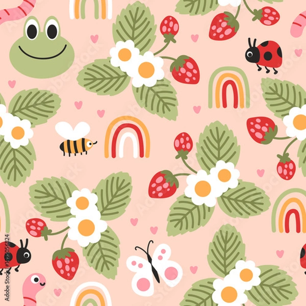 Obraz Childish seamless pattern with strawberries