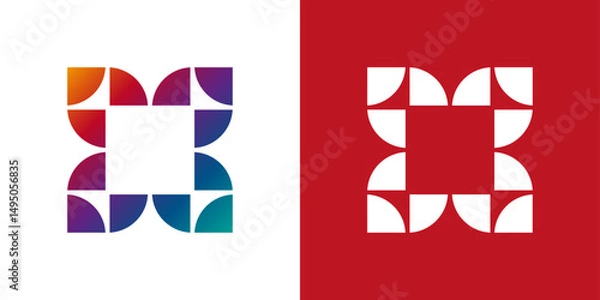 Fototapeta Abstract geometric flower logo. Mosaic bloom made of triangles with soft corners forming a square in the center. Modern app icon design.