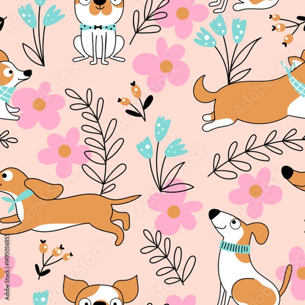 Obraz Seamless pattern with cute dogs