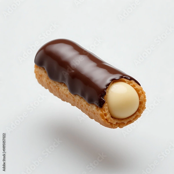Obraz  Glossy chocolate éclair with smooth dark chocolate glaze, filled with creamy vanilla custard