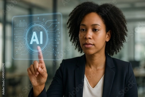 Fototapeta Woman Interacting with Artificial Intelligence