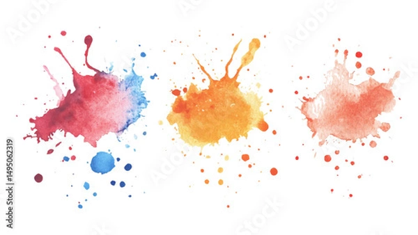 Fototapeta Three watercolor stock brush on white background. Set of watercolor circles multicolored, Colors watercolor paint stains vector backgrounds.