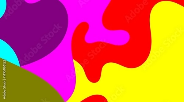 Fototapeta This vivid abstract composition features a harmonious blend of fluid, interconnected shapes in striking hues of purple, yellow, red, and blue, creating an engaging visual flow that draws the eye.