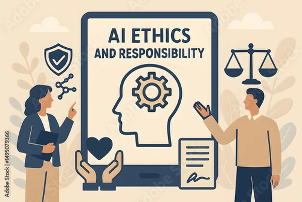 Fototapeta AI Ethics and Responsibility: A harmonious blend of technology and humanity, symbolizing the importance of ethical AI development and responsible AI practices in a digital world.